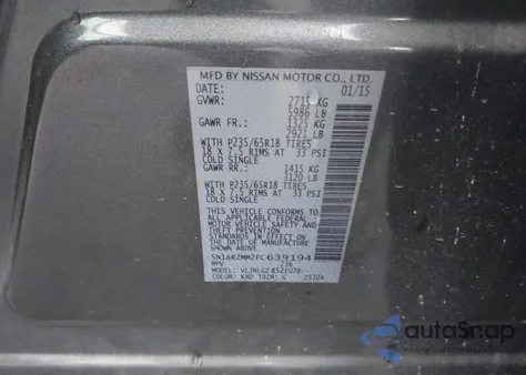 2015 Nissan Pathfinder Sl z USA, uszkodzony, nr VIN 5N1AR2MM2FC639194